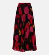 Erdem Pleated Floral-print Georgette Midi Skirt In Black