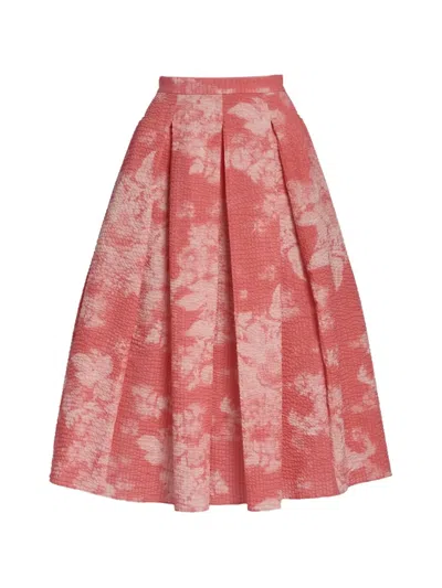 Erdem Pleated Floral-print Midi Skirt In Pink