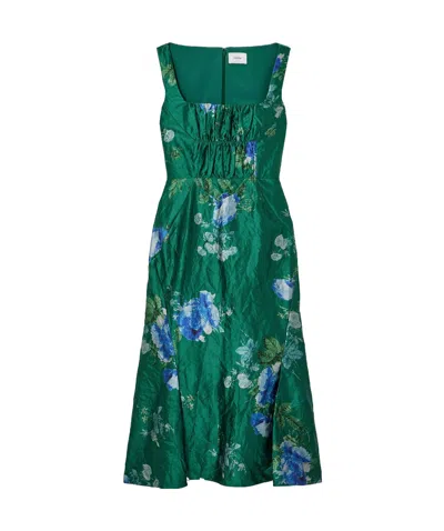 Erdem Pleated Flower Printed Dress In Green