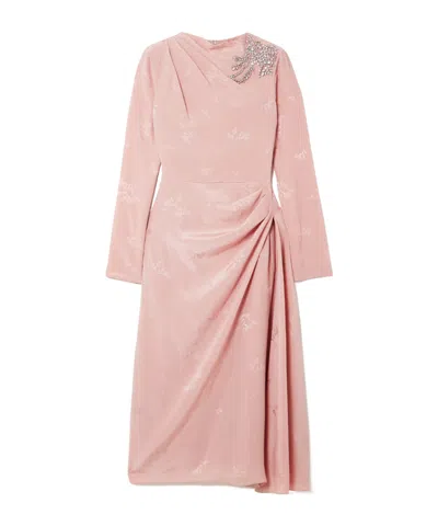 Erdem Crystal-embellished Silk And Cotton-blend Jacquard Midi Dress In Pink