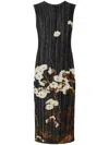 Erdem Pleated Floral Satin Midi Dress In Black