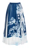 Erdem Pleated Poplin Midi Skirt In Blue