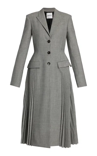 Erdem Pleated Prince Of Wales Coat In Gray