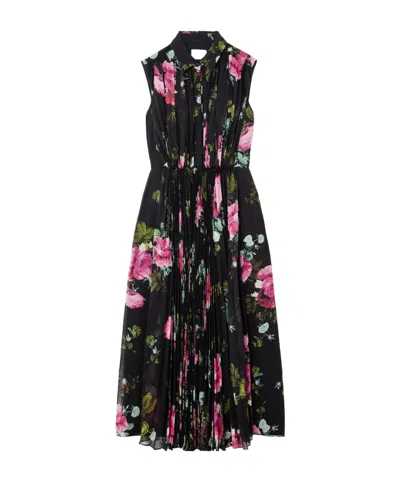 Erdem Pleated Print Dress In Black
