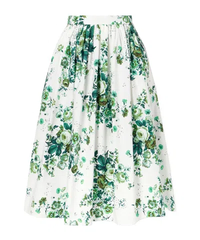 Erdem Pleated Print Midi Skirt In White