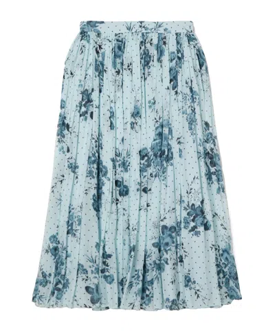 Erdem Pleated Printed Crepon Midi Skirt In Black