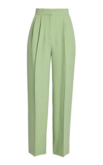 Erdem Pleated Wool-blend Pants In Lime Green