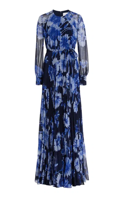 Erdem Chiffon Floral Print Gown In Blue