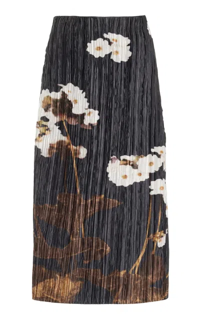 Erdem Floral-print Pleated Skirt In Black  