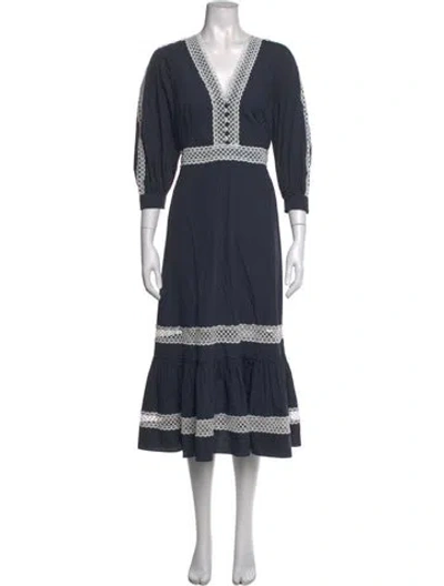 Pre-owned Erdem Polka Dot Print Long Dress In Blue