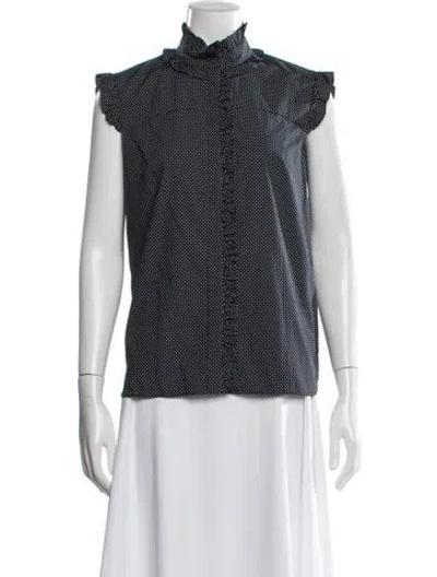 Pre-owned Erdem Polka Dot Print Sleeveless Blouse In Blue