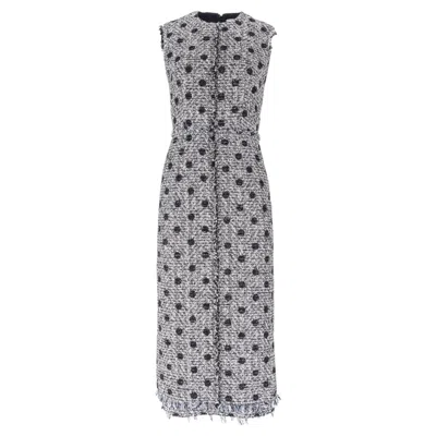 Pre-owned Erdem Polka-dot Tweed Sheath Dress In Gray