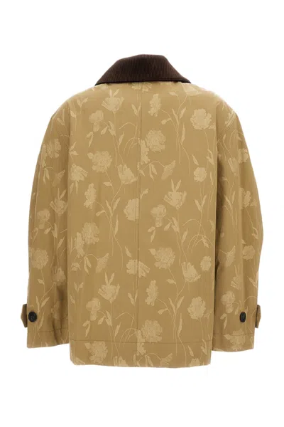 Erdem Poppy Design Cotton Jacquard Oversize Jacket With Curved Sleeves In Brown