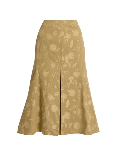 Erdem Poppy Cotton Jacquard Fluted Midi Skirt In Multi