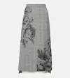 Erdem Prince Of Wales Check Floral Midi Skirt In Violetta Etching Black + White