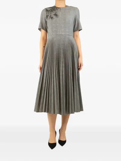Pre-owned Erdem Prince Of Wales-check Pleated Midi Dress In Gray