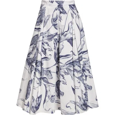 Erdem Print Pleated Cotton Midi Skirt In Animal Print
