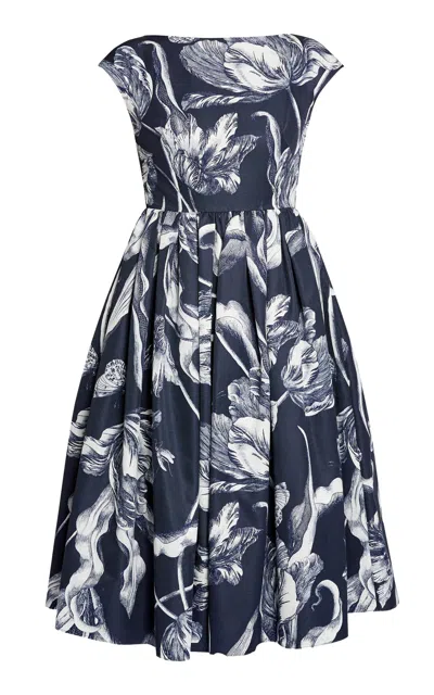 Erdem Printed Boatneck Cotton-blend Midi Dress In Multi