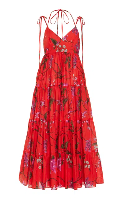 Erdem Printed Cotton-linen Maxi Dress In Poppy