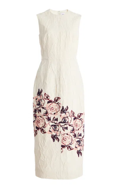Erdem Printed Cotton-linen Midi Dress In Ivory