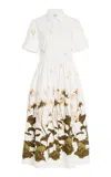 Erdem Floral Print Cotton Dress With Split Cuffs In White