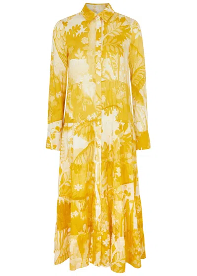 Erdem Printed Cotton Midi Shirt Dress In Yellow