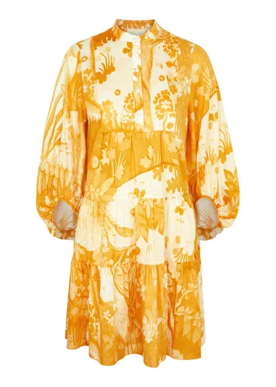 Erdem Printed Cotton Mini Dress In Yellow