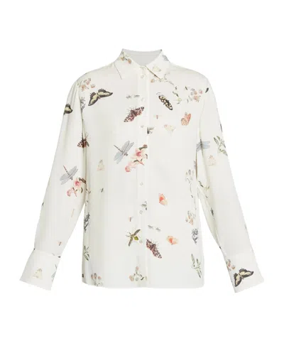 Erdem Printed Crepe Long Sleeve Shirt In White
