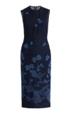 Erdem Elena Floral-print Denim Midi Dress In Navy