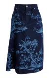 Erdem Printed Denim Midi Skirt In Navy