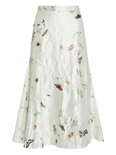 Erdem Printed-detail A-line Midi Skirt In White