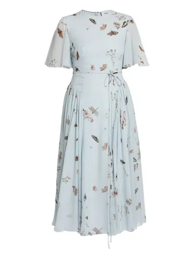 Erdem Printed-detail Midi Dress In Blue