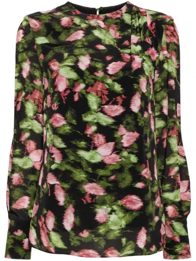 Erdem Printed Draped Blouse In Black