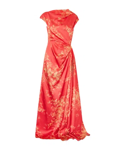 Erdem Floral Print Duchess Draped Gown In Red