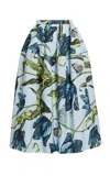 Erdem Printed Full-volume Organic-cotton Midi Skirt In Blue