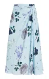 Erdem Printed Georgette Midi Skirt In Light Blue