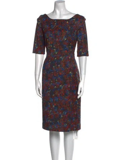 Pre-owned Erdem Printed Knee-length Dress W/ Tags In Blue