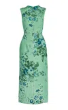 Erdem Printed Linen Pencil Midi Dress In Green