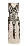 Erdem Printed Sleeveless Midi Pencil Linen Dress In Neutral