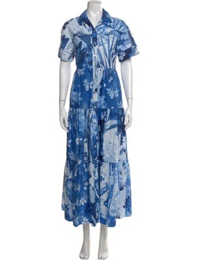 Pre-owned Erdem Printed Long Dress In Blue