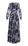 Erdem Printed Long-sleeve Gown In Blue