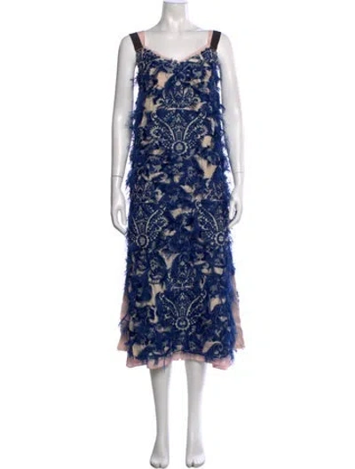 Pre-owned Erdem Printed Midi Length Dress W/ Tags In Blue