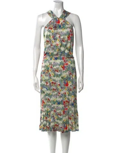 Pre-owned Erdem Printed Midi Length Dress W/ Tags In Green