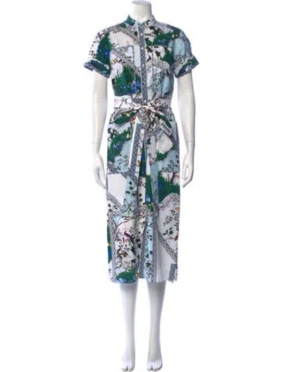 Pre-owned Erdem Printed Midi Length Dress In White