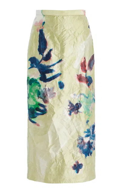 Erdem Printed Midi Skirt In Yellow