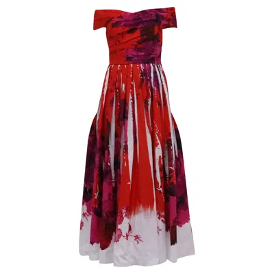 Erdem Printed Off-shoulder Maxi Dress In Red Cotton
