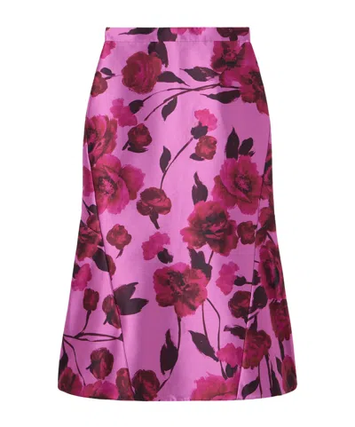 Erdem Floral-print Paneled Cotton-blend Faille Midi Skirt In Pink