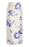 Erdem Printed Pencil Midi Skirt In White