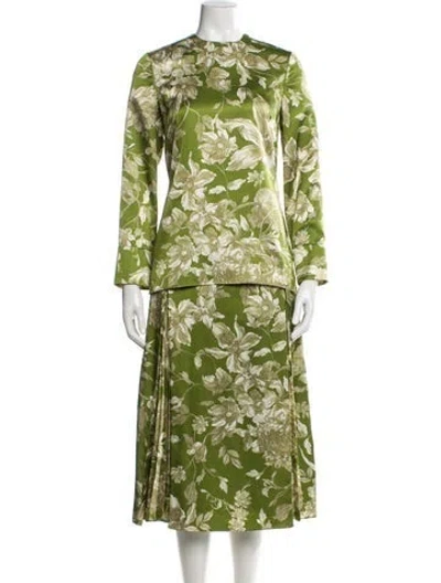 Pre-owned Erdem Printed Pleated Accents Skirt Set In Green