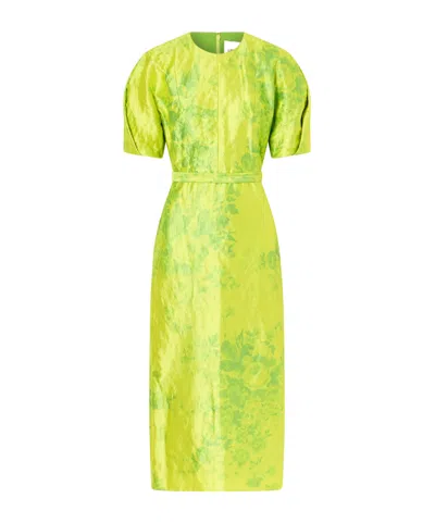 Erdem Printed Crinkled-satin Midi Dress In Green